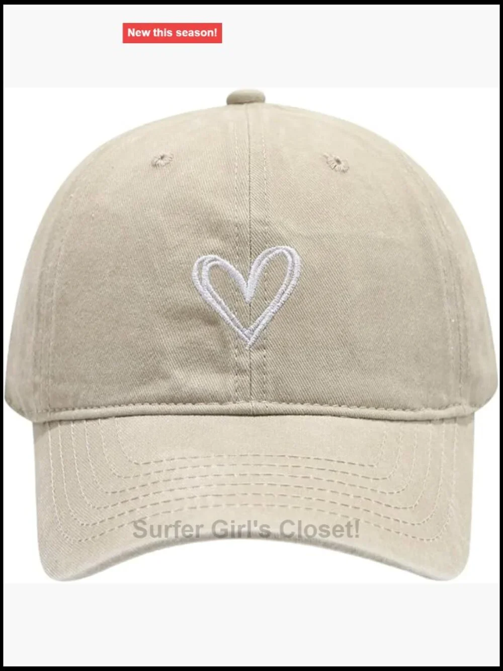 Vintage Washed Baseball Cap Cute Heart Embroidered Sun Hat Adjustable